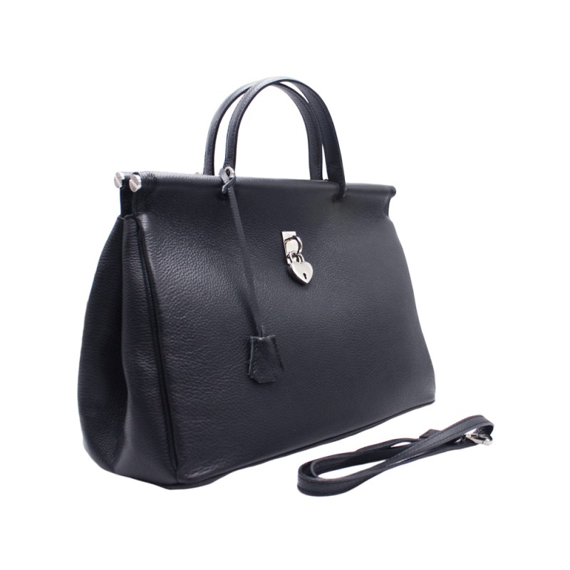 Leather Bag with Heart Padlock -Made in Italy-