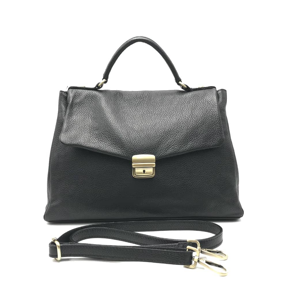 Leather Handbag with Flap -Made in Italy- Leather Handbag with Flap -Made in Italy-