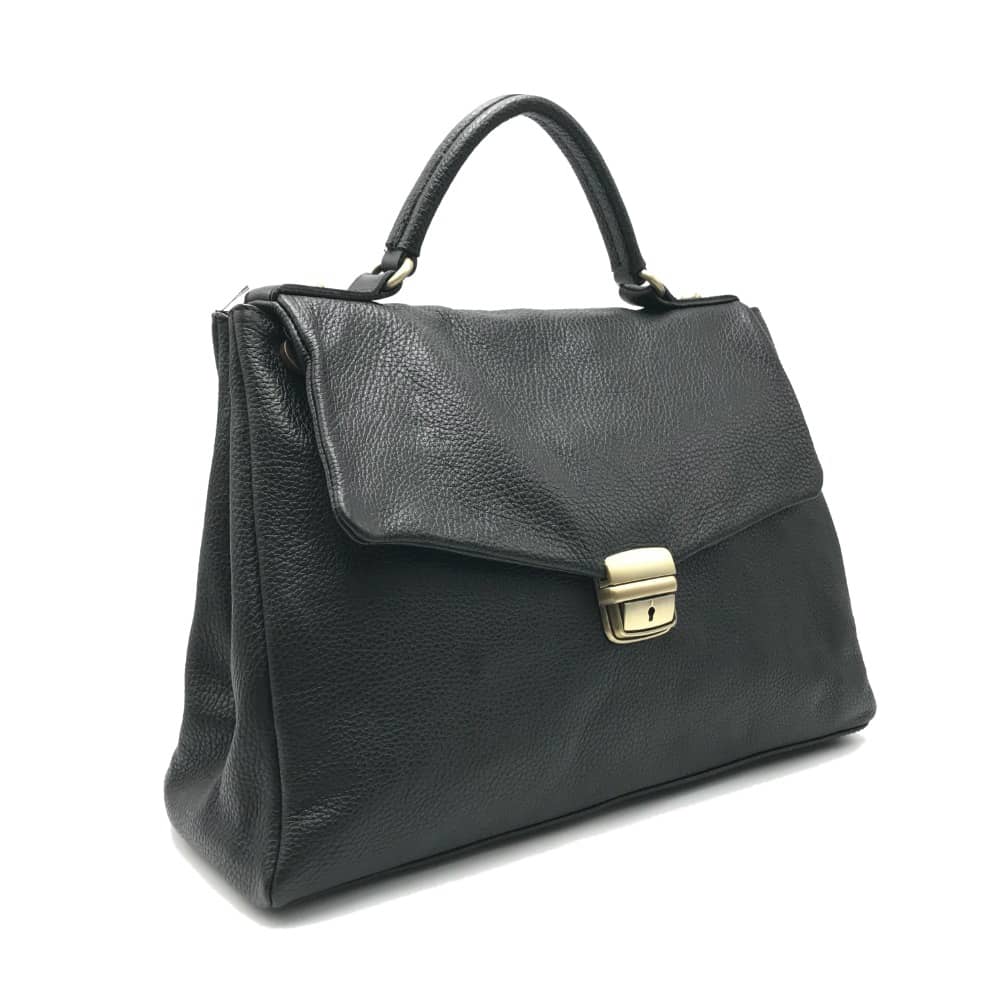 Leather Handbag with Flap -Made in Italy- Leather Handbag with Flap -Made in Italy-