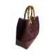 Borsa a Mano in Camoscio e Vera Pelle con Manici in Bambù -Made in Italy-
