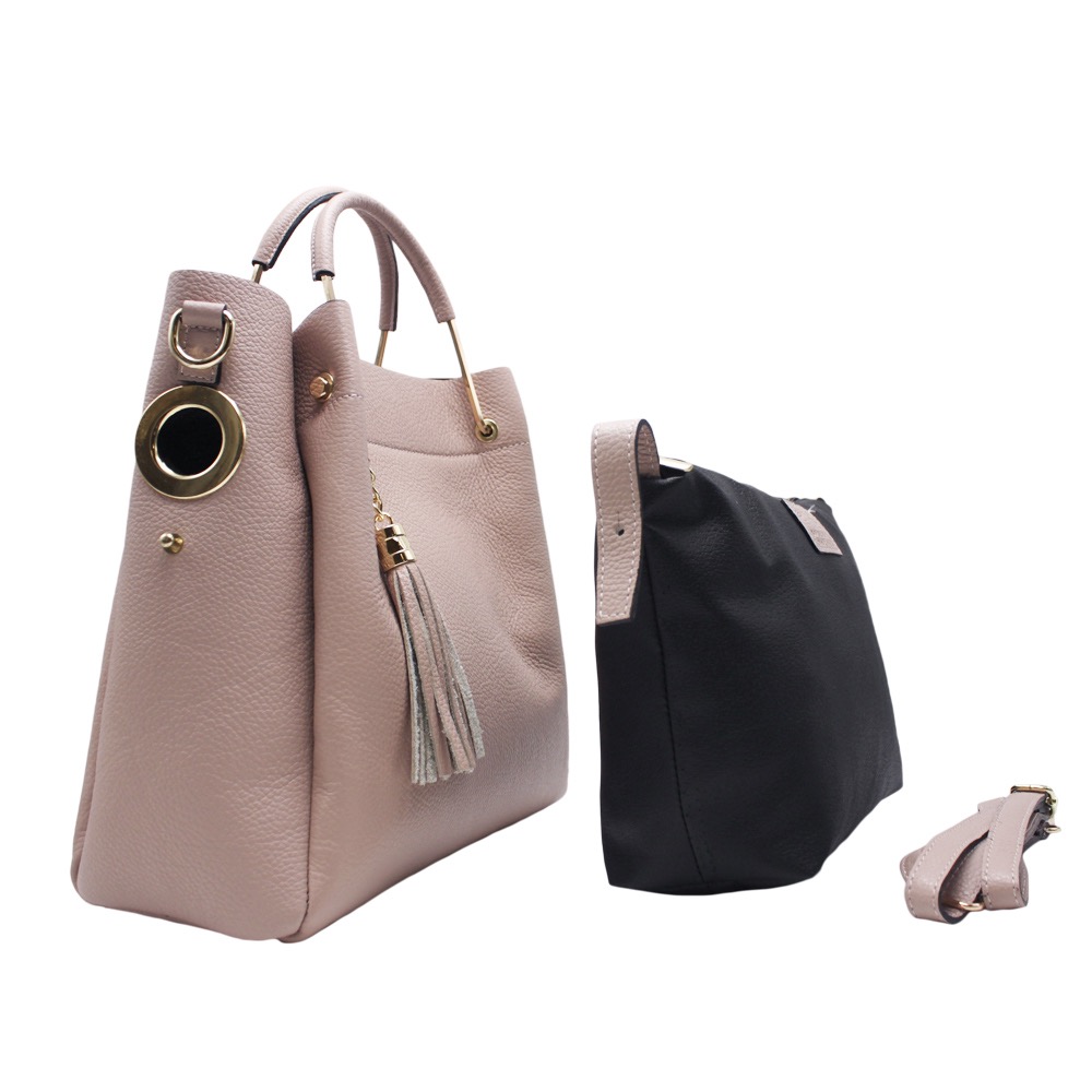 Leather Bag with Rigid Handle -Made in Italy- Leather Bag with Rigid Handle -Made in Italy-