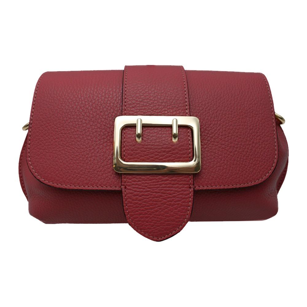 Leather Crossbody Bag with Front Buckle -Made in Italy- Leather Crossbody Bag with Front Buckle -Made in Italy-