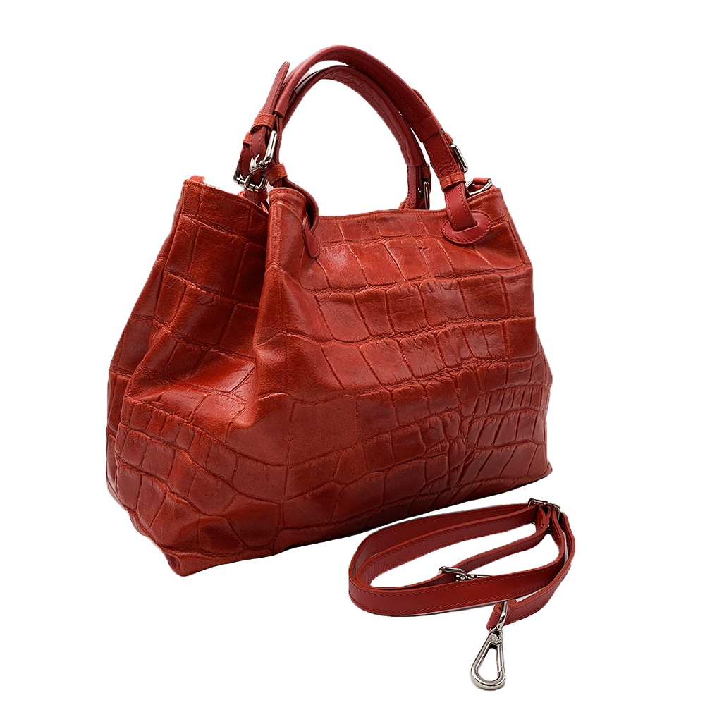 Croco Effect Leather Handbag -Made in Italy- Croco Effect Leather Handbag -Made in Italy-