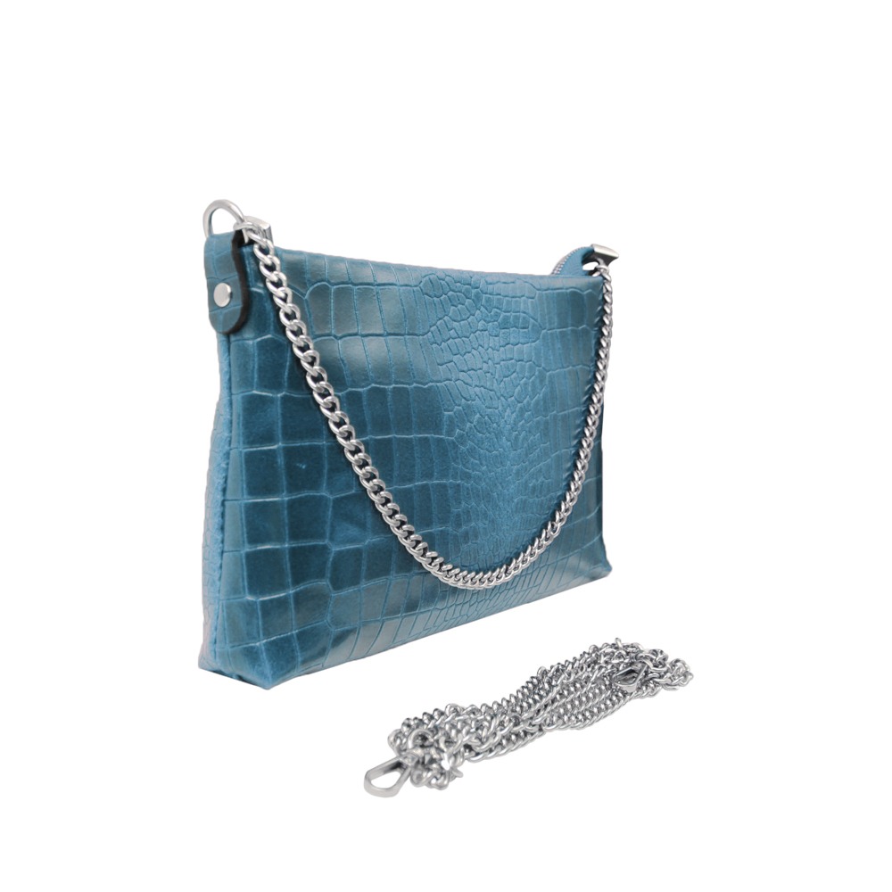 Croco Printed Leather Crossbody Bag -Made in Italy- Croco Printed Leather Crossbody Bag -Made in Italy-