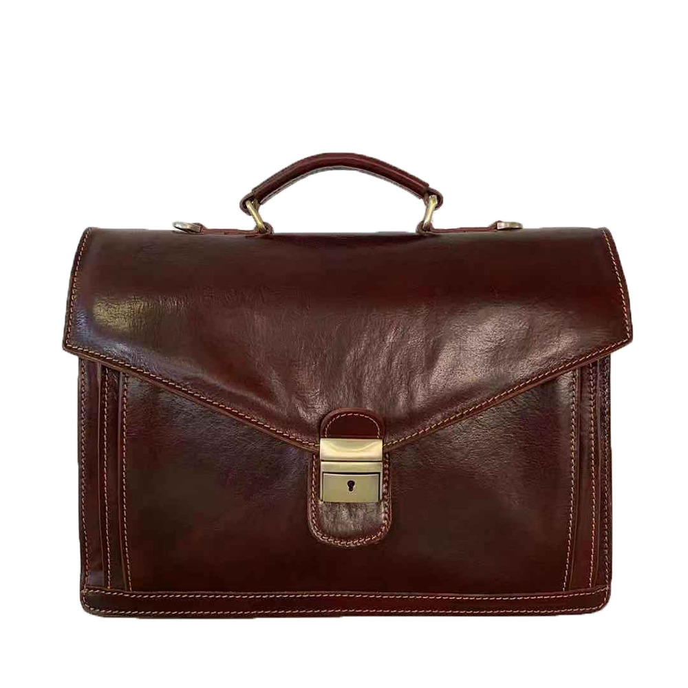 Vintage Buffered Leather Briefcase -Made in Italy- Vintage Buffered Leather Briefcase -Made in Italy-