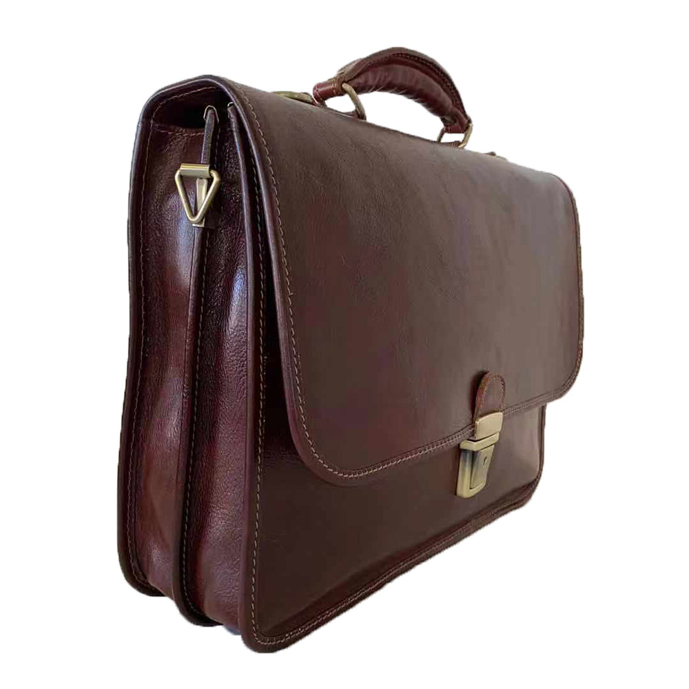 Buffered Vintage Leather Briefcase -Made in Italy- Buffered Vintage Leather Briefcase -Made in Italy-