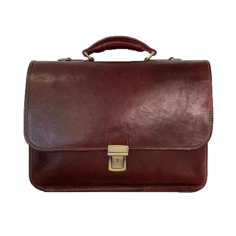 Buffered Vintage Leather Briefcase -Made in Italy- Buffered Vintage Leather Briefcase -Made in Italy-