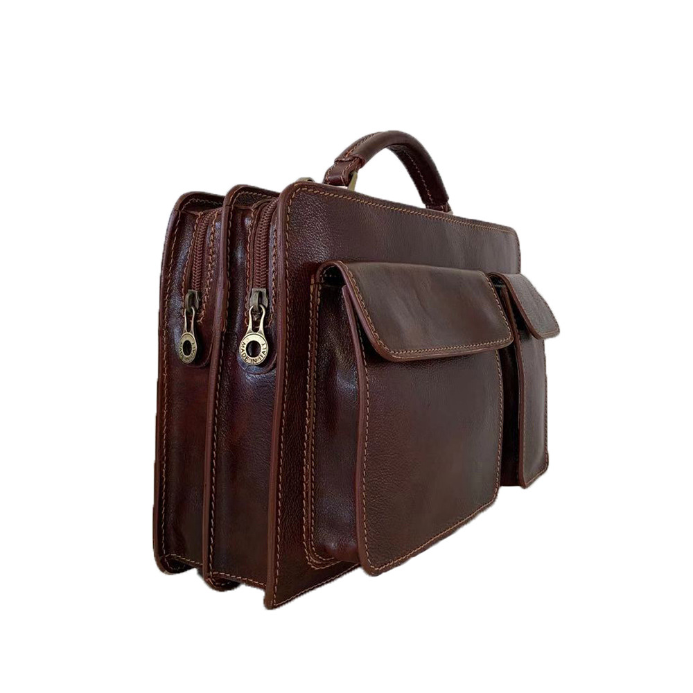 Buffered Leather Business Bag with Front Pockets -Made in Italy- Buffered Leather Business Bag with Front Pockets -Made in Italy-