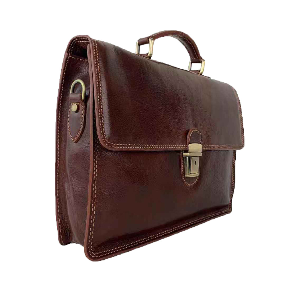 Buffered Leather Briefcase -Made in Italy- Buffered Leather Briefcase -Made in Italy-