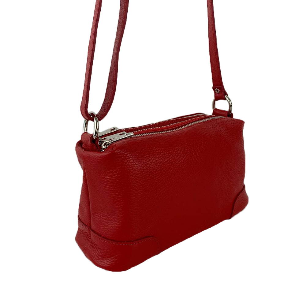 Leather Shoulder Bag with Three Compartments -Made in Italy- Leather Shoulder Bag with Three Compartments -Made in Italy-