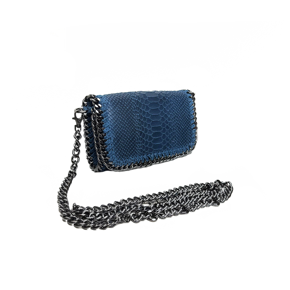Python Print Leather Shoulder Bag Clutch -Made in Italy- Python Print Leather Shoulder Bag Clutch -Made in Italy-