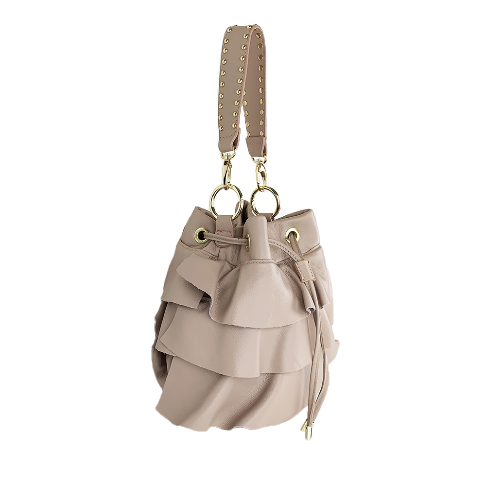 Leather Bag with Flounces -Made in Italy- Leather Bag with Flounces -Made in Italy-