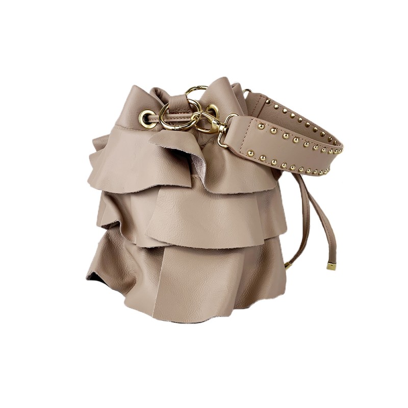 Leather Bag with Flounces -Made in Italy-