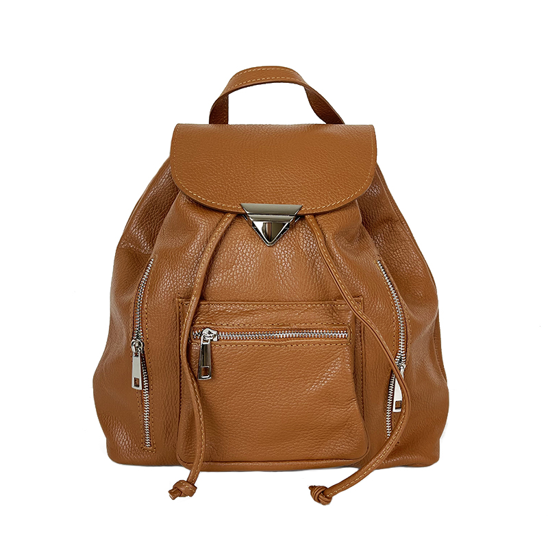 Leather Backpack with Front Pockets -Made in Italy-
