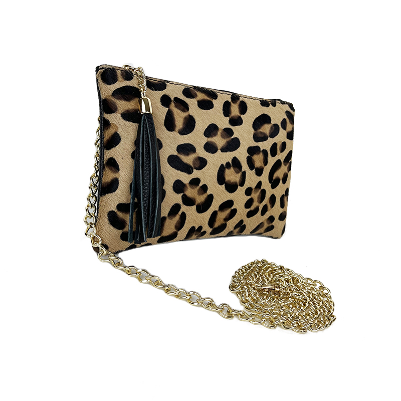 Cavallino and Leather Clutch Bag with Fringes -Made in Italy-
