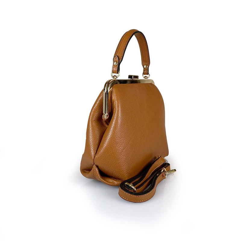Leather Handbag with Snap Closure -Made in Italy-