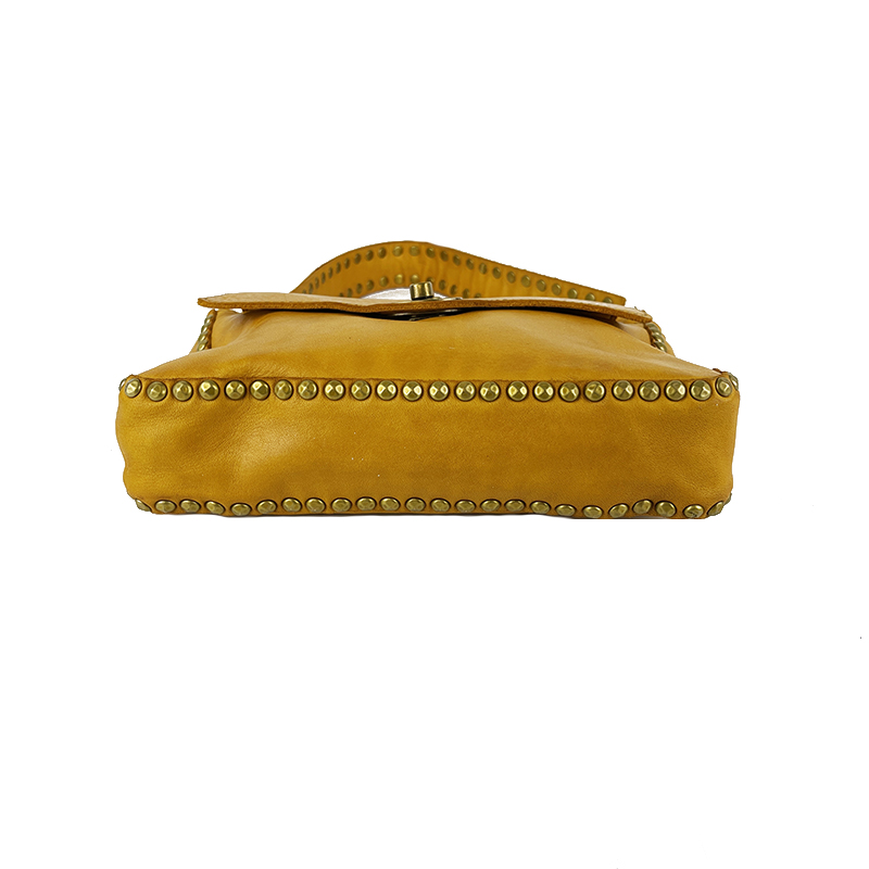 Shoulder Bag in Vintage Leather with Studs -Made in Italy-