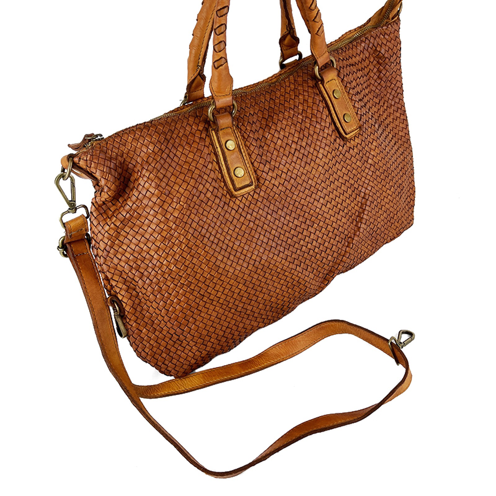 Borsa Pochette In Vera Pelle Intrecciata KARLA VINTAGE - Made In Italy, Tracolla Regolabile - Foto 9