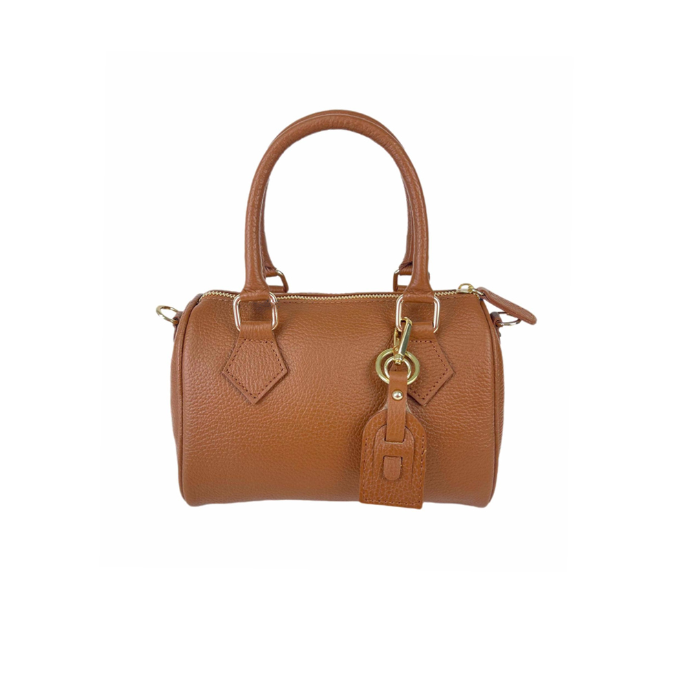 Leather Mini Bauletto Bag with Pendant -Made in Italy- Leather Mini Bauletto Bag with Pendant -Made in Italy-