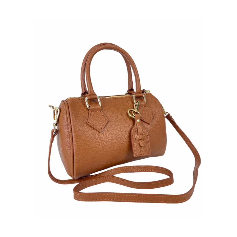 Leather Mini Bauletto Bag with Pendant -Made in Italy- Leather Mini Bauletto Bag with Pendant -Made in Italy-