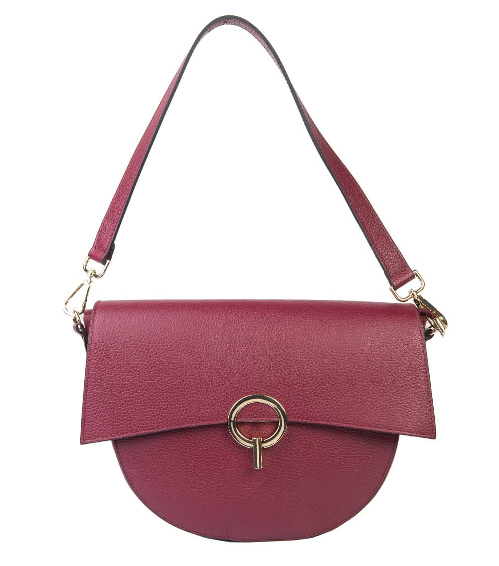 Leather Shoulder Bag with Flap -Made in Italy- Leather Shoulder Bag with Flap -Made in Italy-