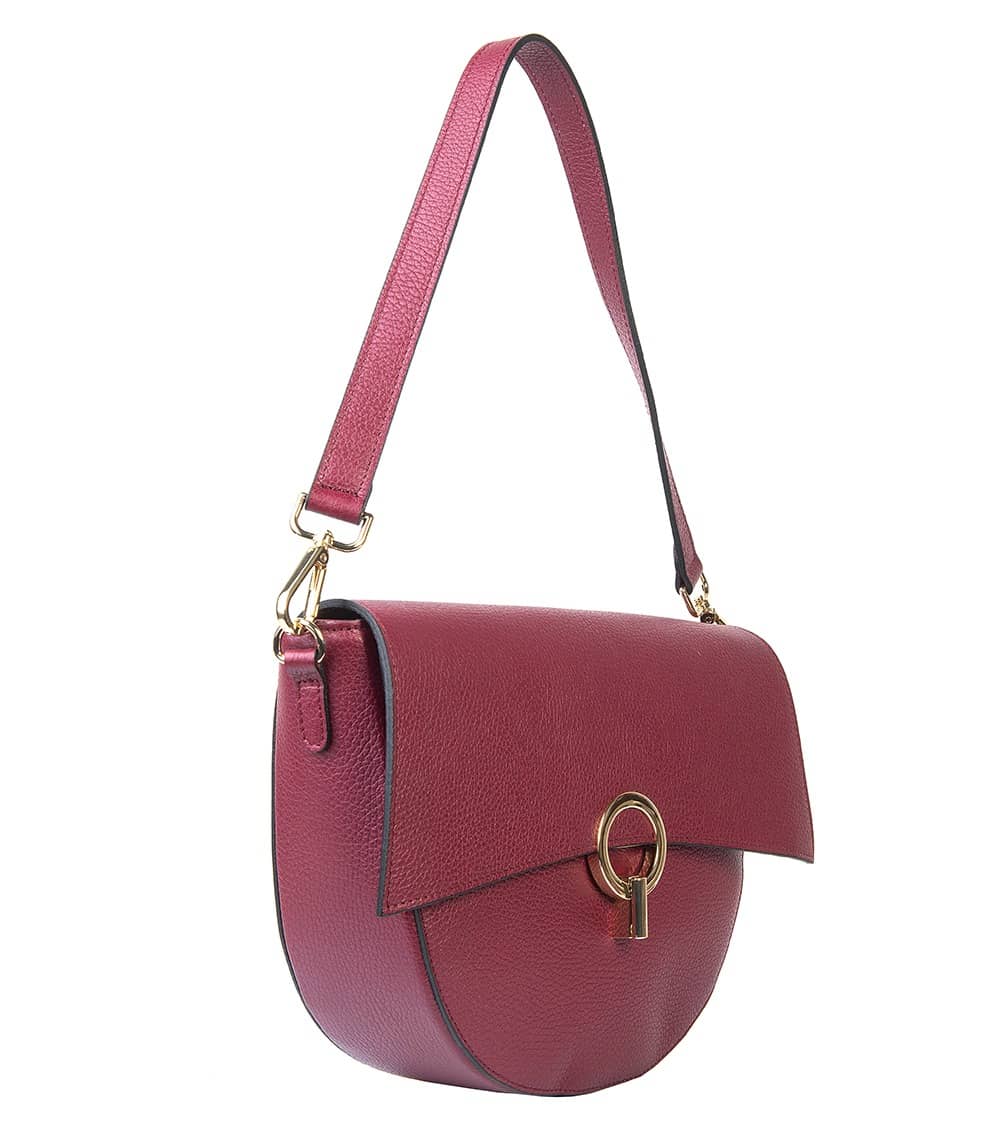 Leather Shoulder Bag with Flap -Made in Italy- Leather Shoulder Bag with Flap -Made in Italy-