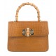 Mini Borsa a Mano in Vera Pelle con Manico in Bambù -Made in Italy-