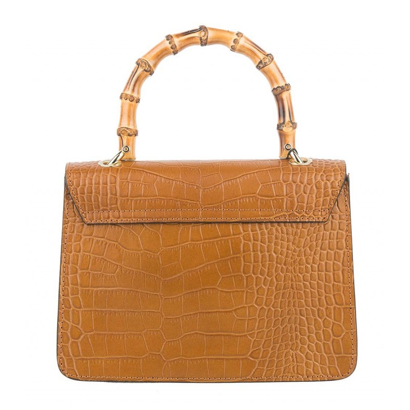 Mini Borsa a Mano in Vera Pelle con Manico in Bambù -Made in Italy-