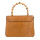 Mini Borsa a Mano in Vera Pelle con Manico in Bambù -Made in Italy-