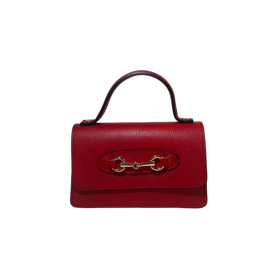 Mini Genuine Leather Bag with Front Buckle -Made in Italy- Mini Genuine Leather Bag with Front Buckle -Made in Italy-