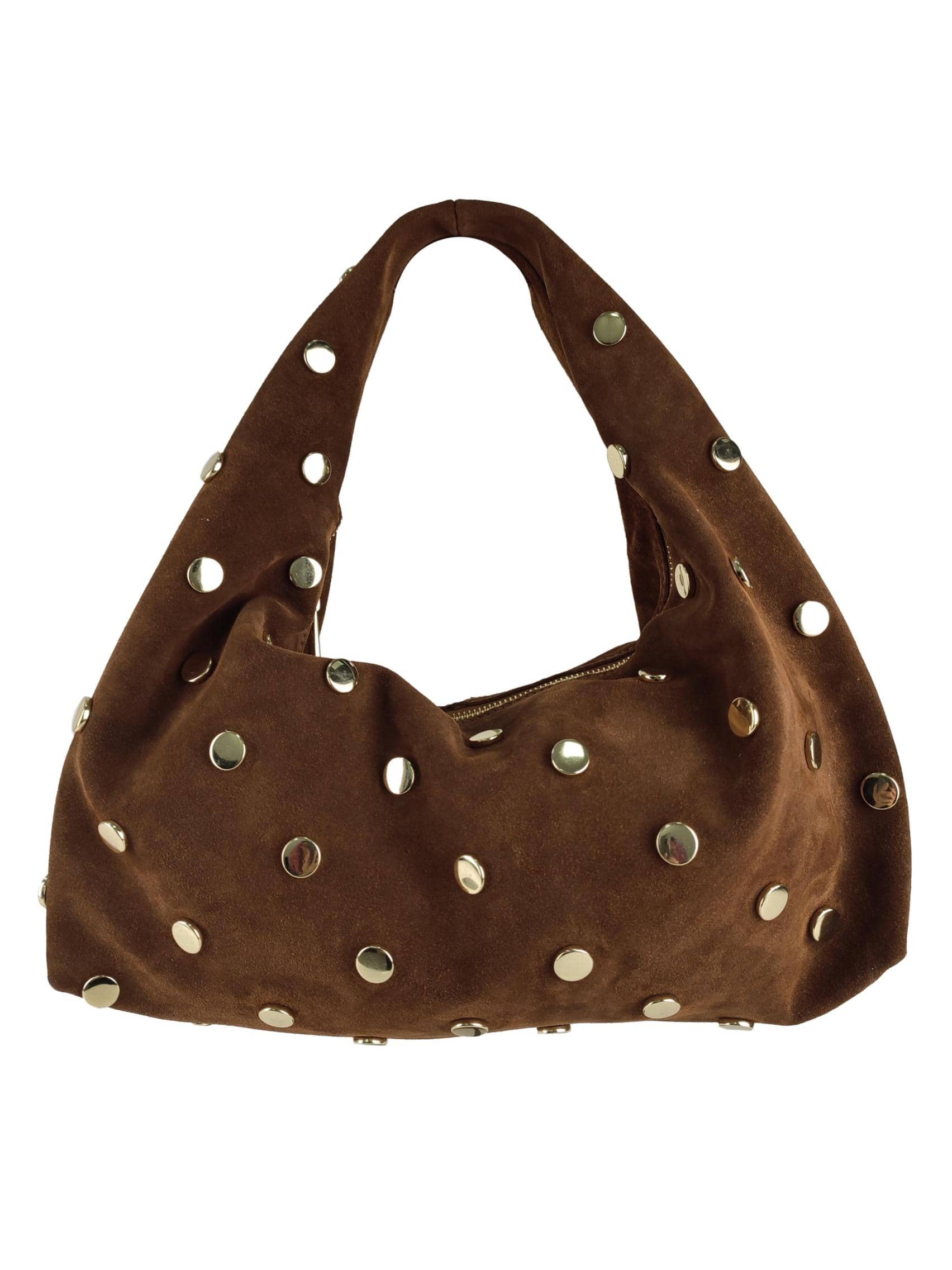 Borsa Hobo in Suede con Borchie Dorate – Borse in Pelle Made in Italy all’Ingrosso