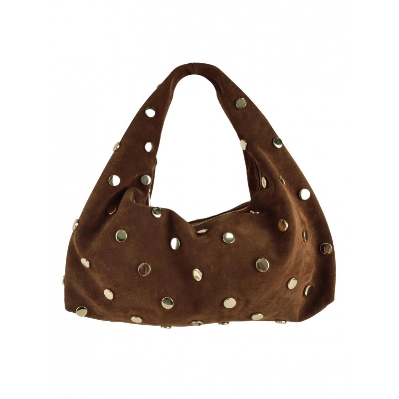 Borsa Hobo in Suede con Borchie Dorate – Borse in Pelle Made in Italy all’Ingrosso