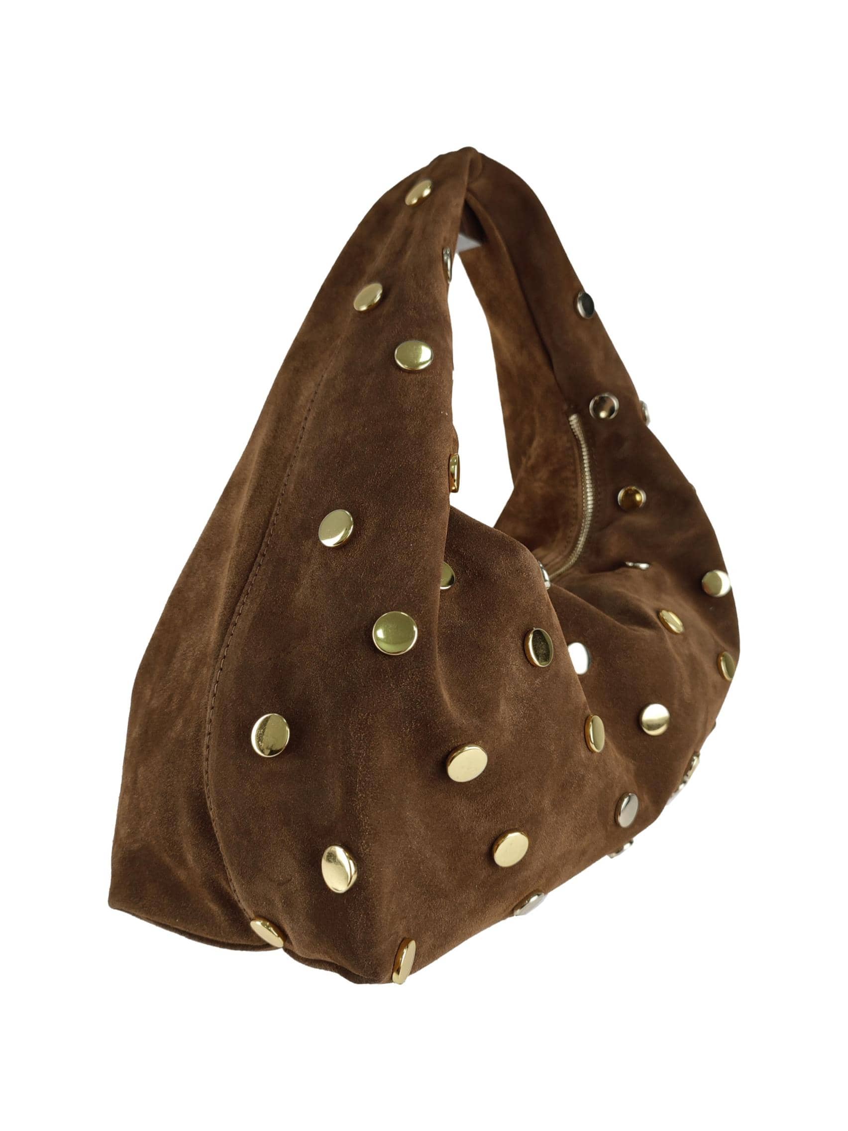 Borsa Hobo in Suede con Borchie Dorate – Borse in Pelle Made in Italy all’Ingrosso
