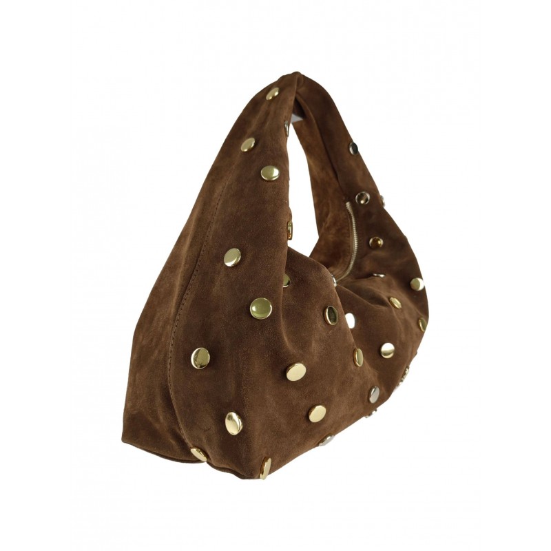 Borsa Hobo in Suede con Borchie Dorate – Borse in Pelle Made in Italy all’Ingrosso