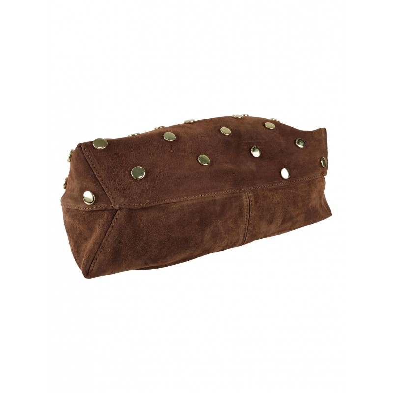 Borsa Hobo in Suede con Borchie Dorate – Borse in Pelle Made in Italy all’Ingrosso