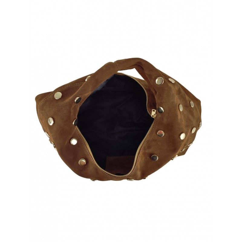 Borsa Hobo in Suede con Borchie Dorate – Borse in Pelle Made in Italy all’Ingrosso