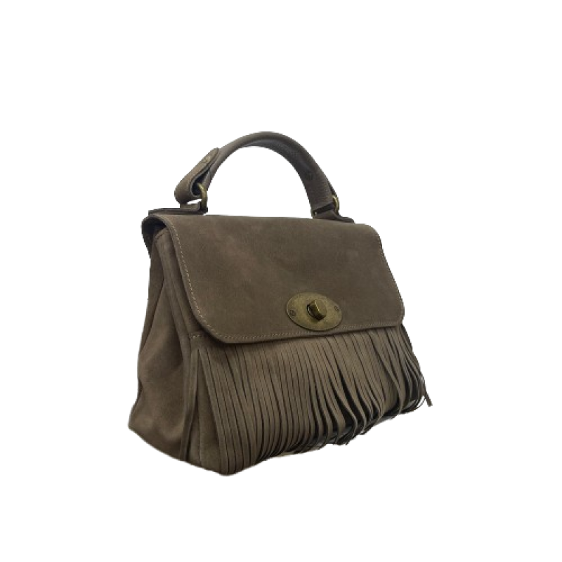 Borsa Satchel con Frange in Vera Pelle Camoscio con Tracolla Made in Italy Borsa Satchel con Frange in Vera Pelle Camoscio con Tracolla Made in Italy