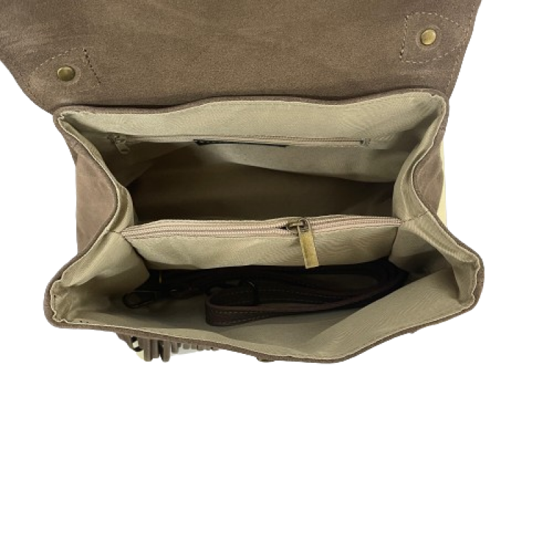 Borsa Satchel con Frange in Vera Pelle Camoscio con Tracolla Made in Italy Borsa Satchel con Frange in Vera Pelle Camoscio con Tracolla Made in Italy