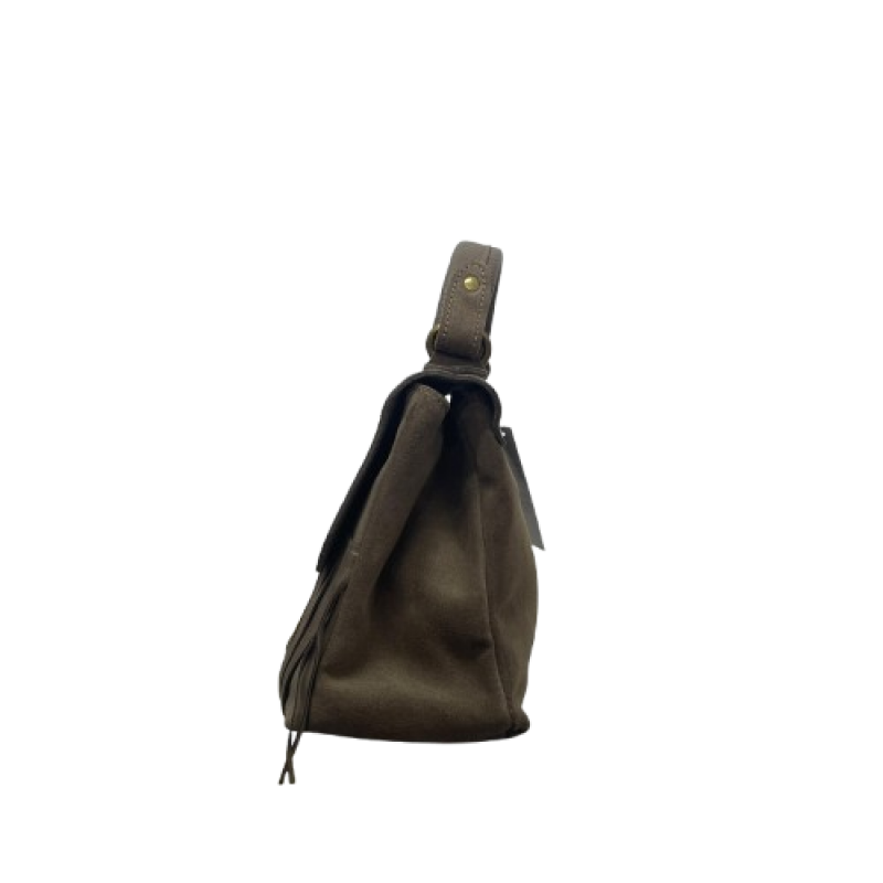 Borsa Satchel con Frange in Vera Pelle Camoscio con Tracolla Made in Italy Borsa Satchel con Frange in Vera Pelle Camoscio con Tracolla Made in Italy