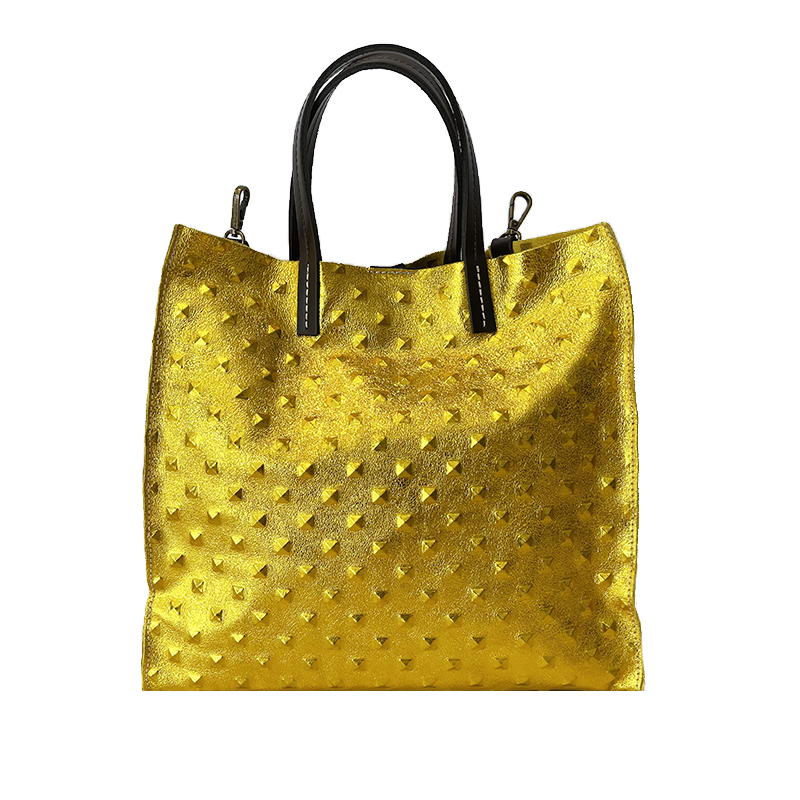 Shopping Bag Metallic Leather Studs Print -Made in Italy-