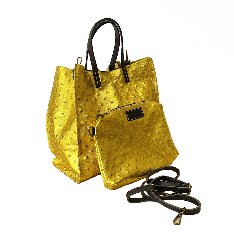 Shopping Bag Metallic Leather Studs Print -Made in Italy-